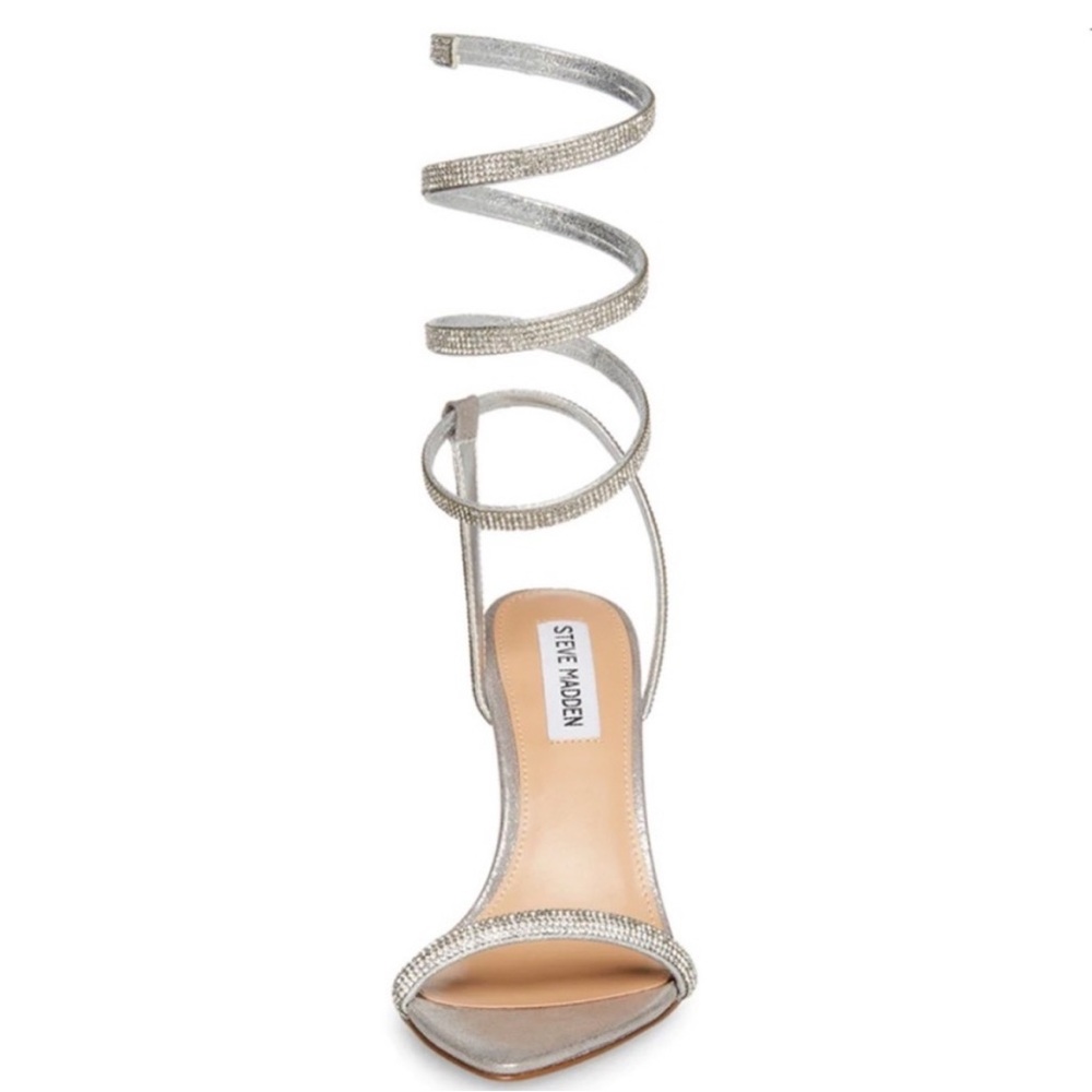 Steve Madden Silver Spiral Diamante Strap Ankle Wrap Heels
